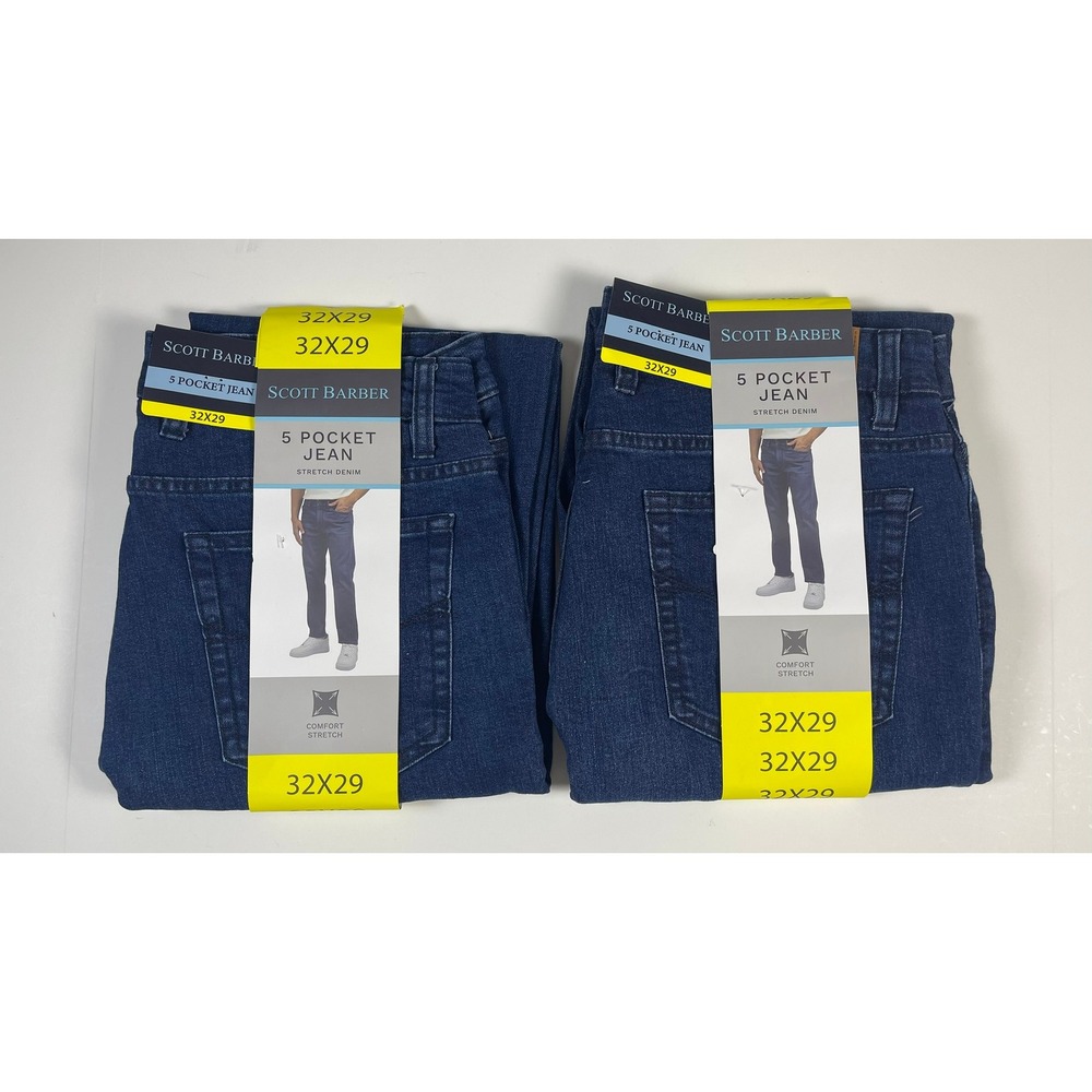 Scott Barber Men 5 Pocket Jeans Dark Blue Stretch Denim 32X29 2 Pair NEW